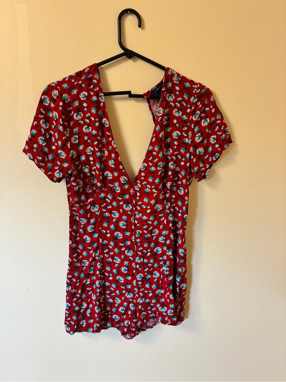 Forever 21 Red Floral V-Neck Mini Dress with Blue Accents